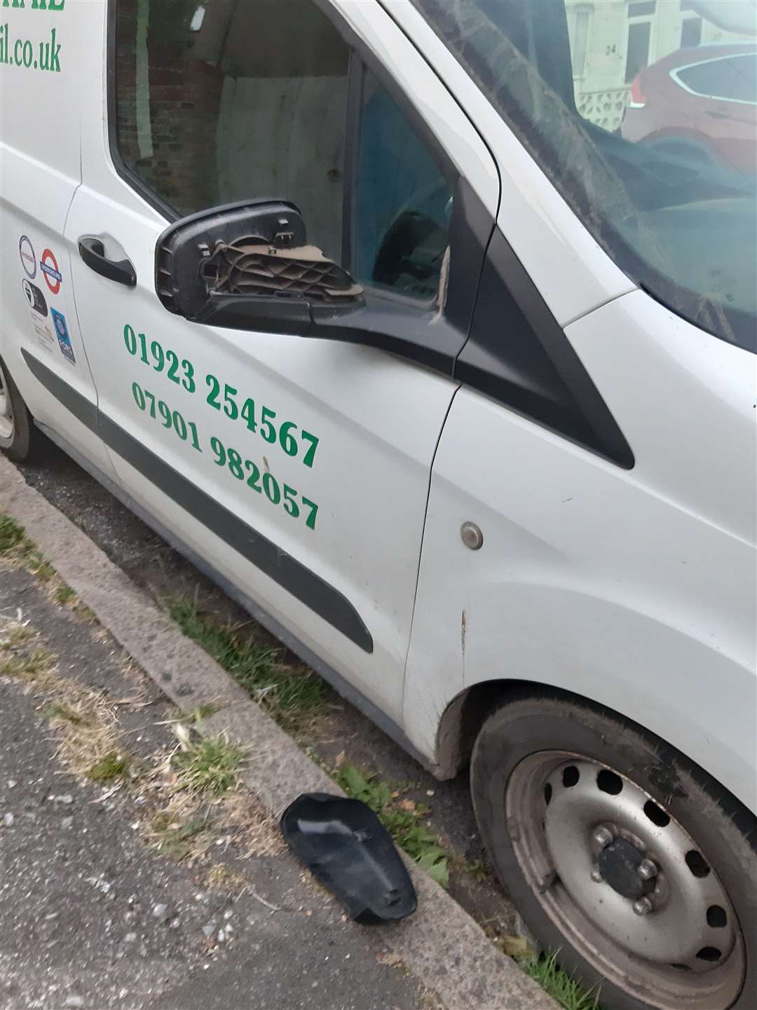 The back cover of this van's mirror is left strewn on the kerb. Picture: Angela Hoskins