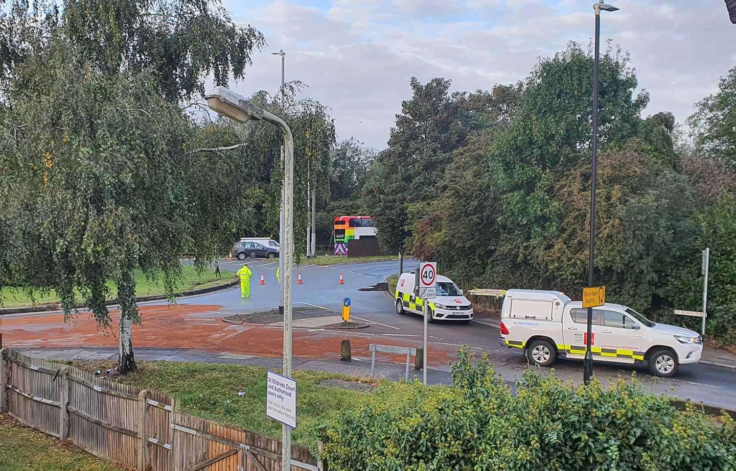 The scene of the crash and oil spillage in Canterbury. Picture: James Swadling