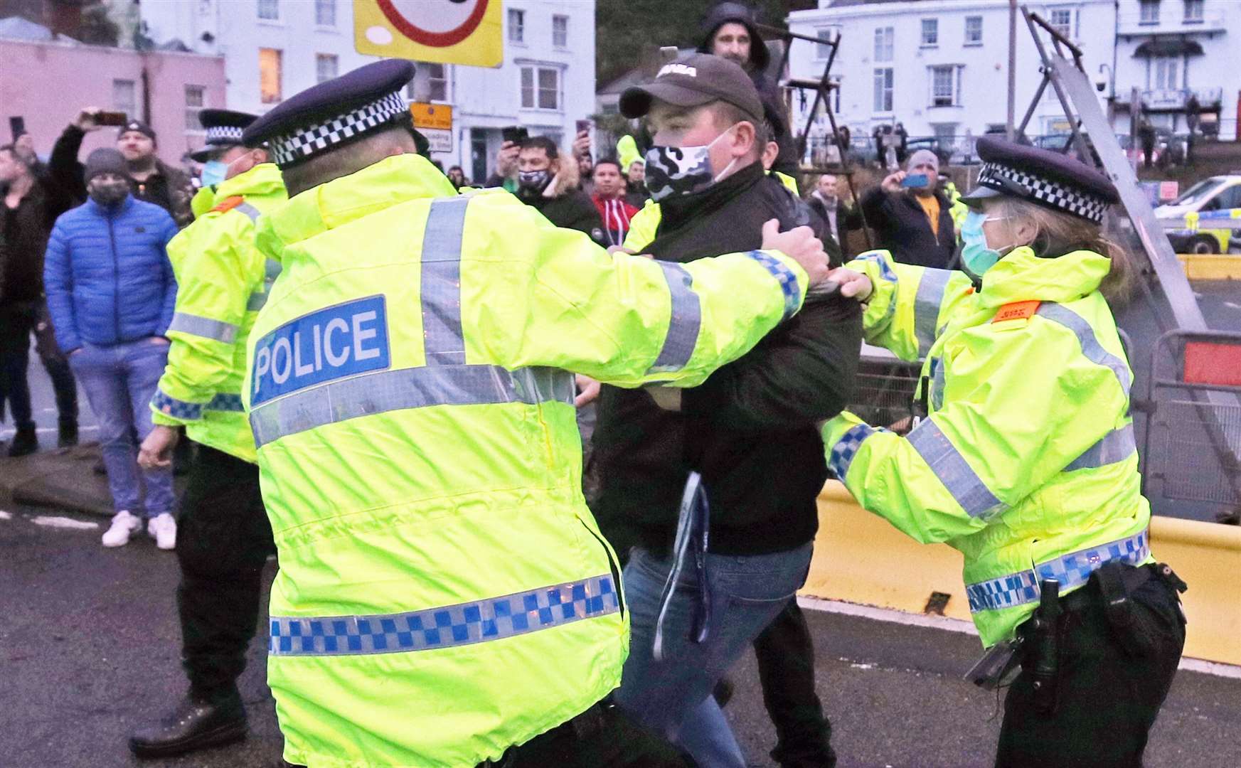 Police hold back drivers trying to enter the Port of Dover in Kent (Steve Parsons/PA)
