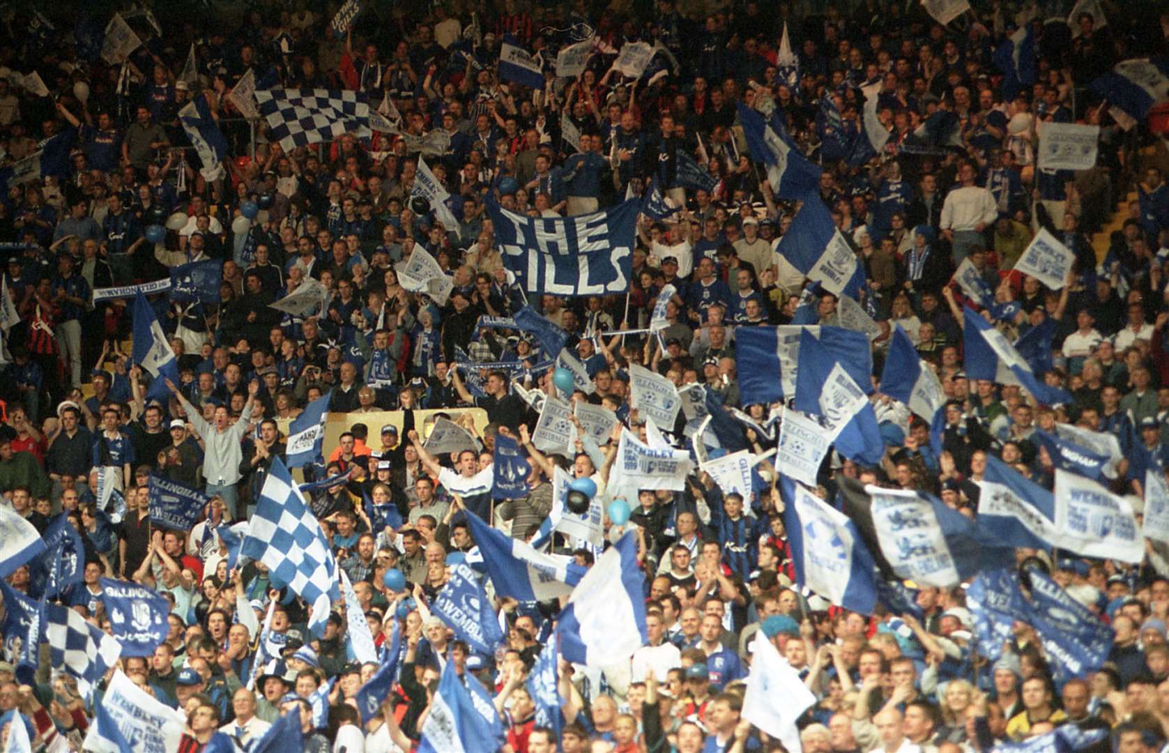 Gillingham fans at Wembley for the play-off final against Manchester City in 1999.
