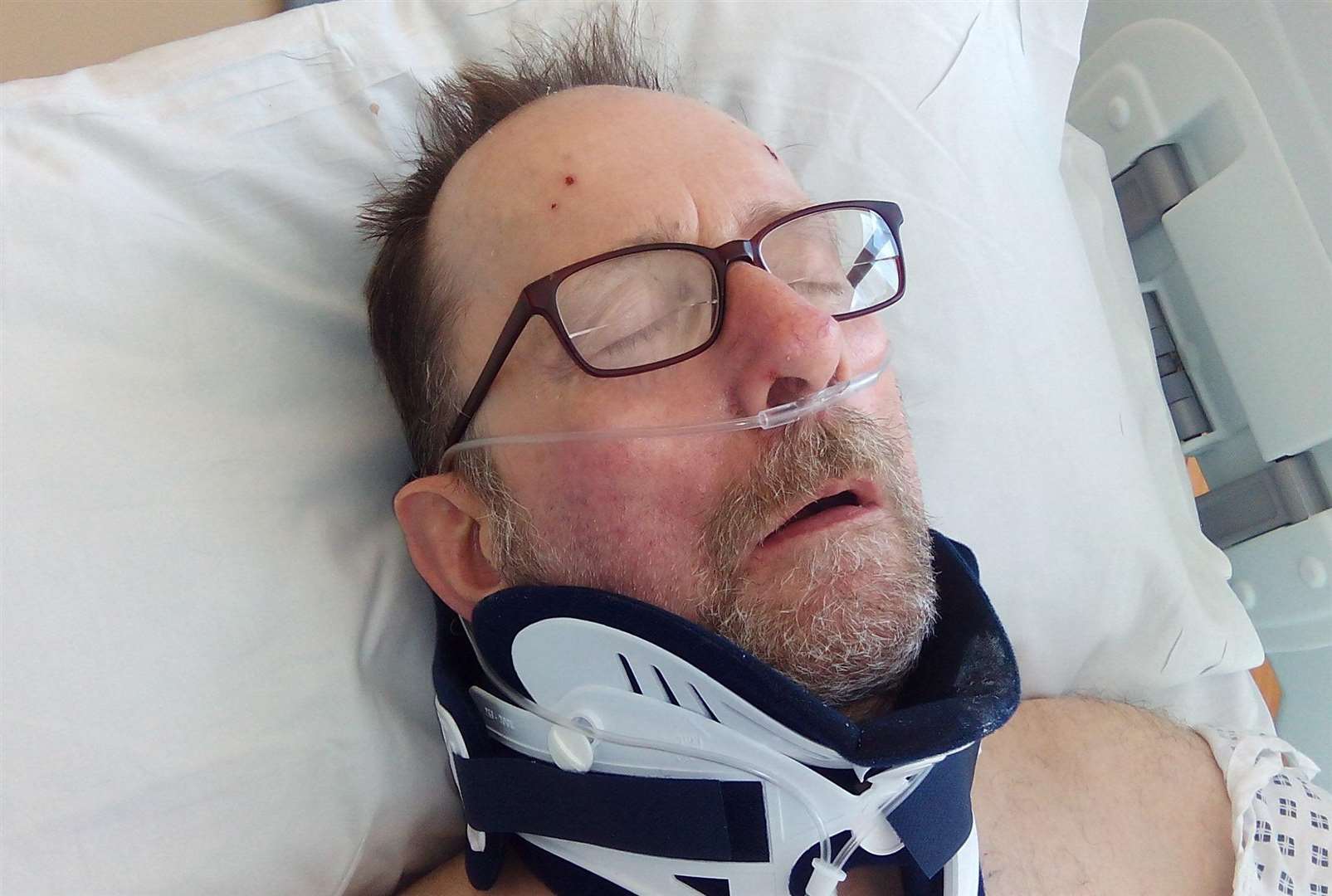 Doug Caddell in hospital following the incident