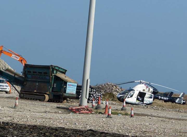 An air ambulance has landed near Folkestone seafront. Credit: Kent 999s
