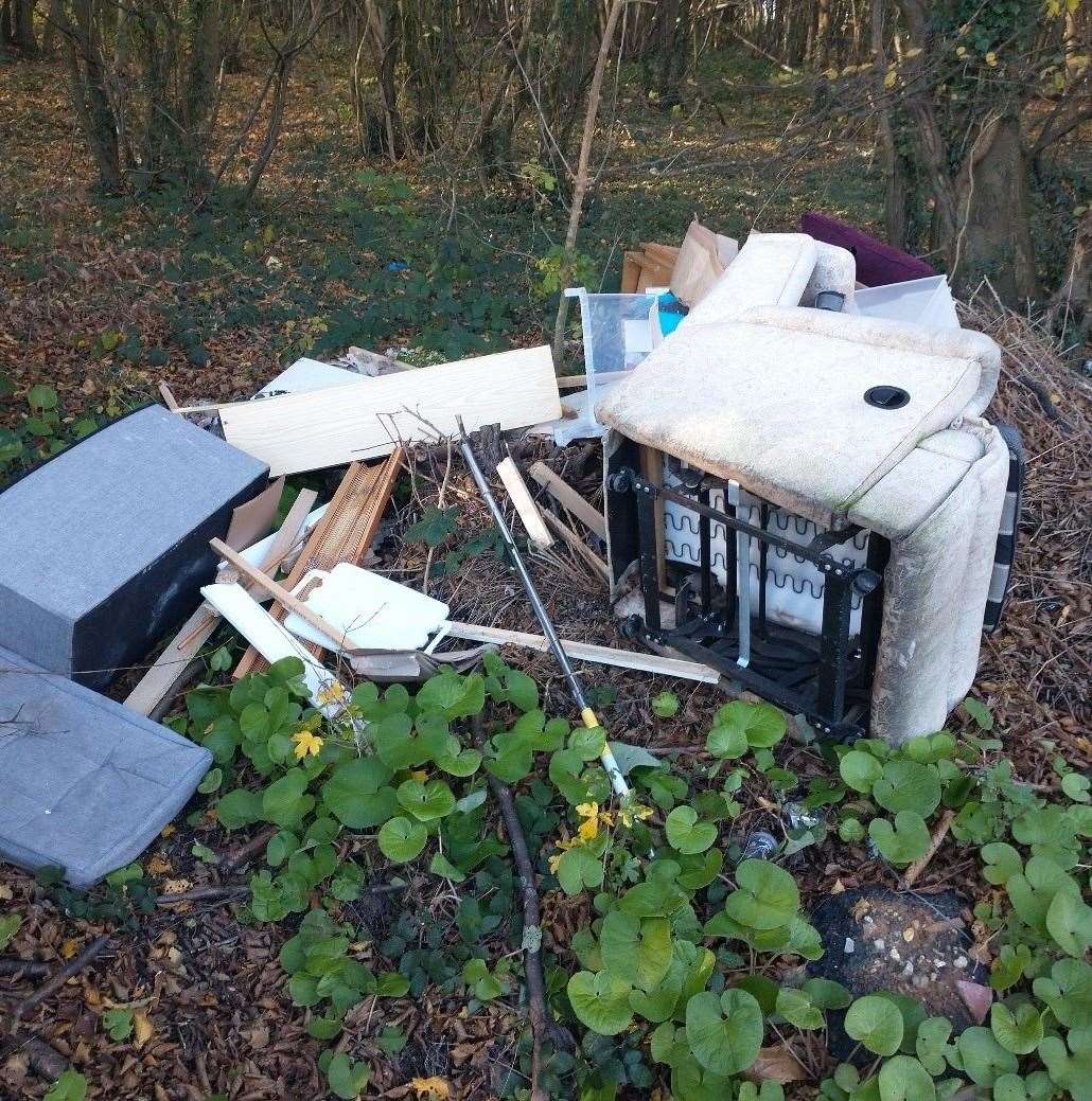 Furniture and other items of household waste linked to Niedzielski's business was found dumped in Ham Lane, Hempstead. Photo: Medway Council