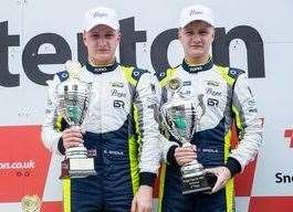 Ed and Chris posing with their trophies for third place at Snetterton earlier this year. Picture: Jakob Ebrey