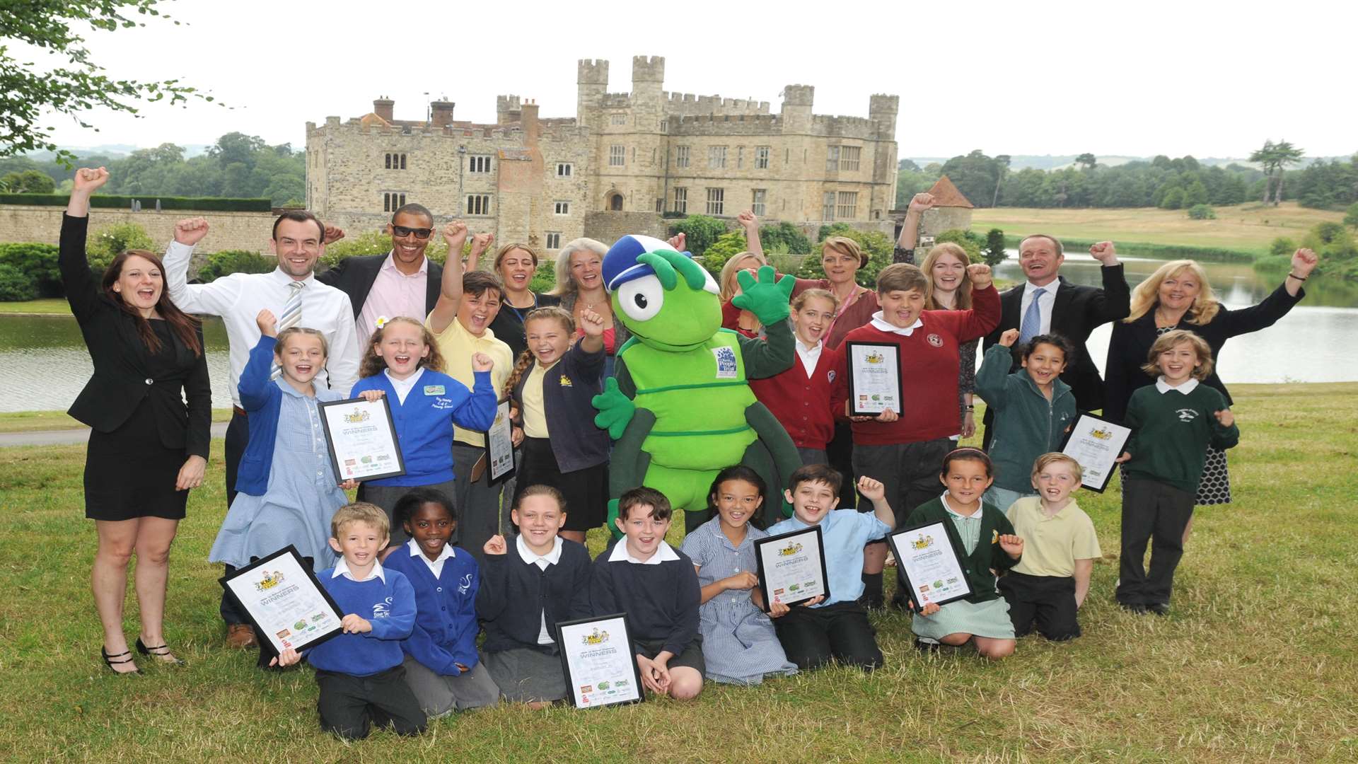 Walk to school winners and supporters celebrate winning the Leeds Castle Summer Challenge 2015.