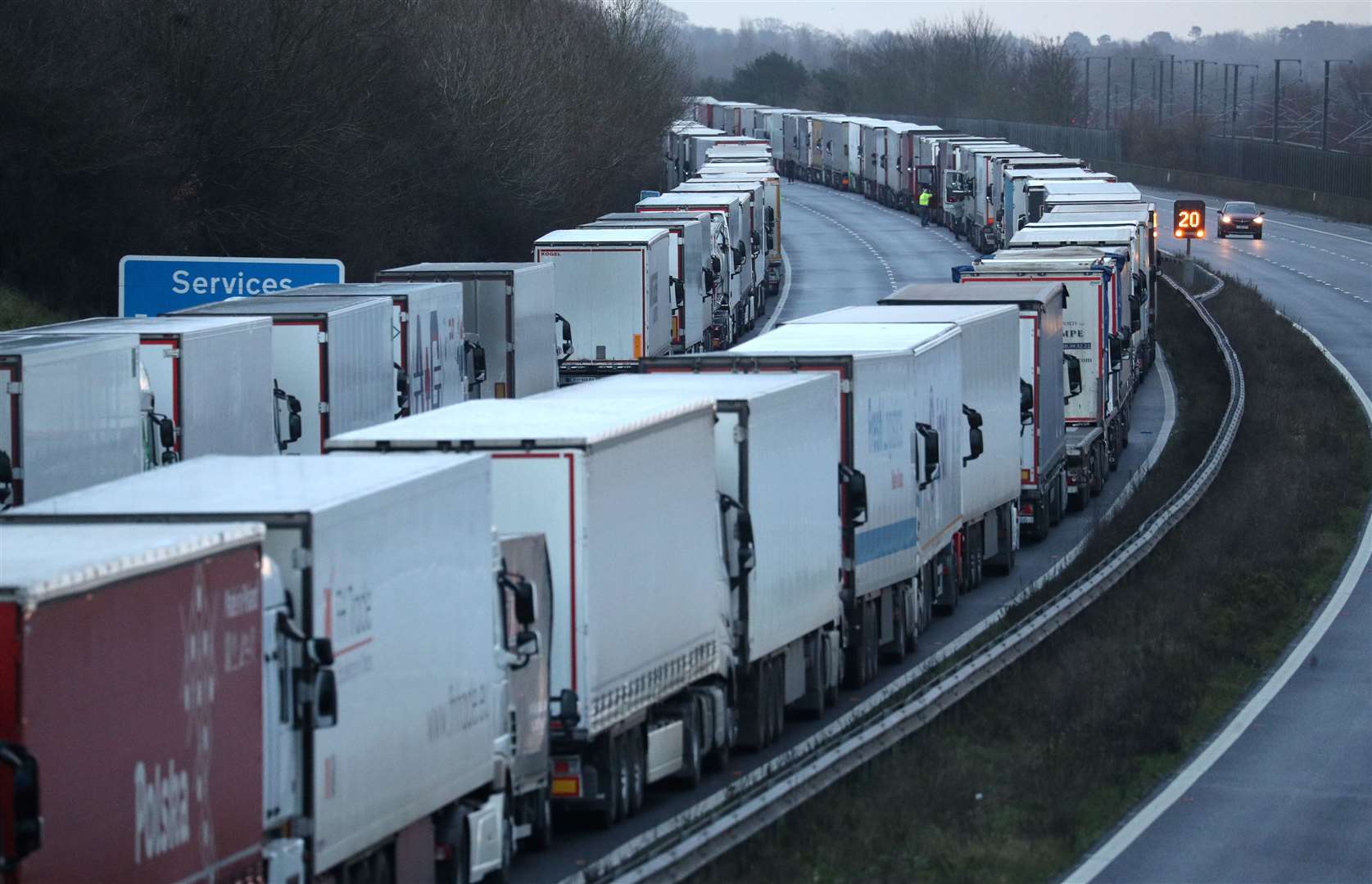 Lorries parked on the M20 in Kent (Andrew Matthews/PA)