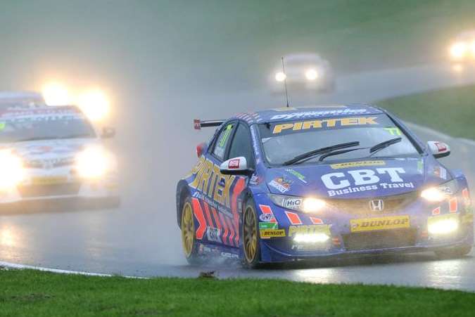 Andrew Jordan in action during the thrilling finale to the British Touring Car Championship on Sunday. Picture: Simon Hildrew