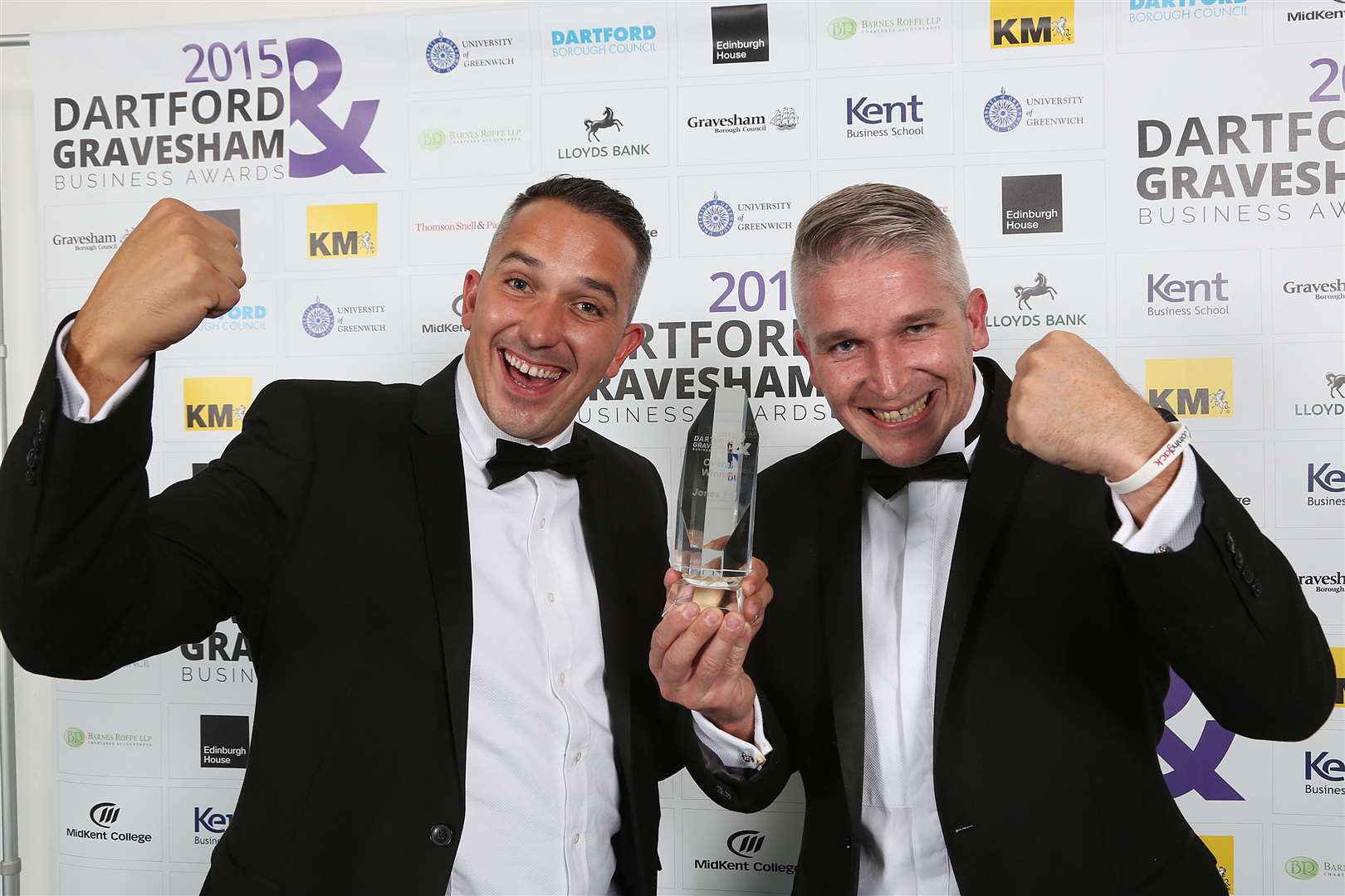 Brothers and business partners Chris and Bradley Jones with their Business of the Year trophy for their firm Jones FM