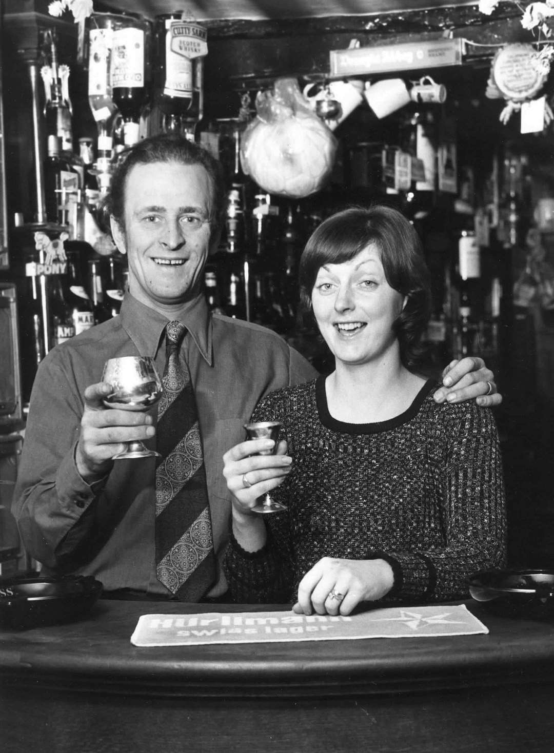 Brian and Linda Russell, landlords of The Royal Oak in 1974