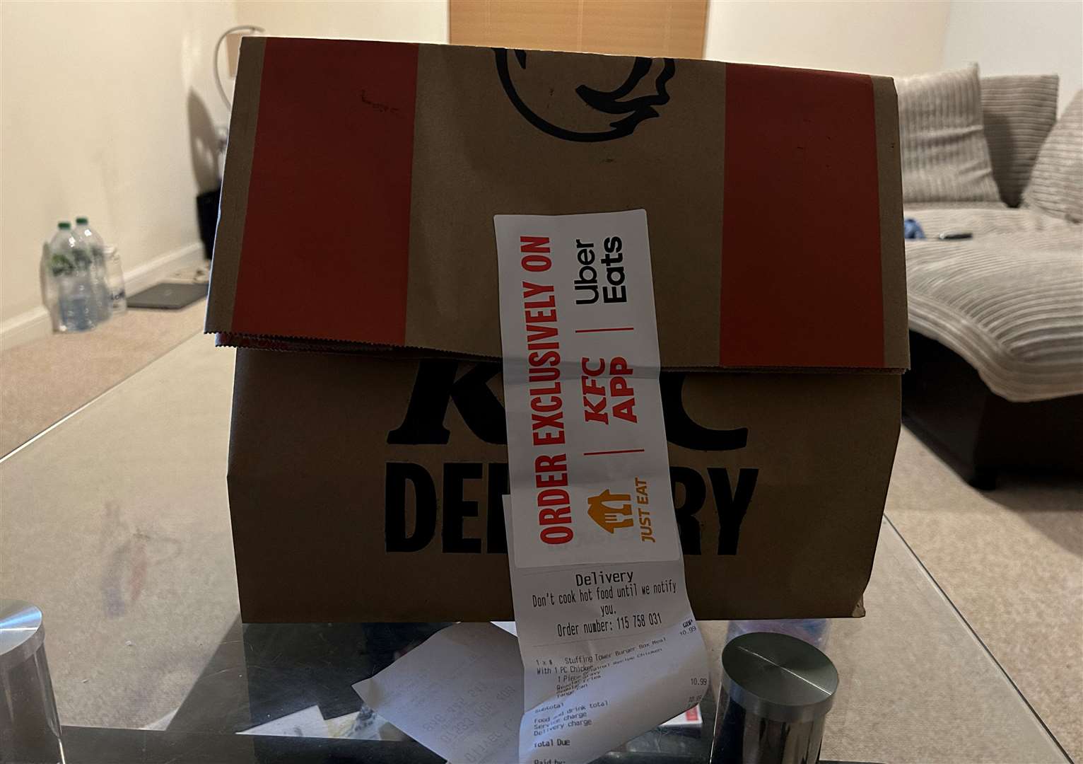 The KFC was delivered within 30 minutes