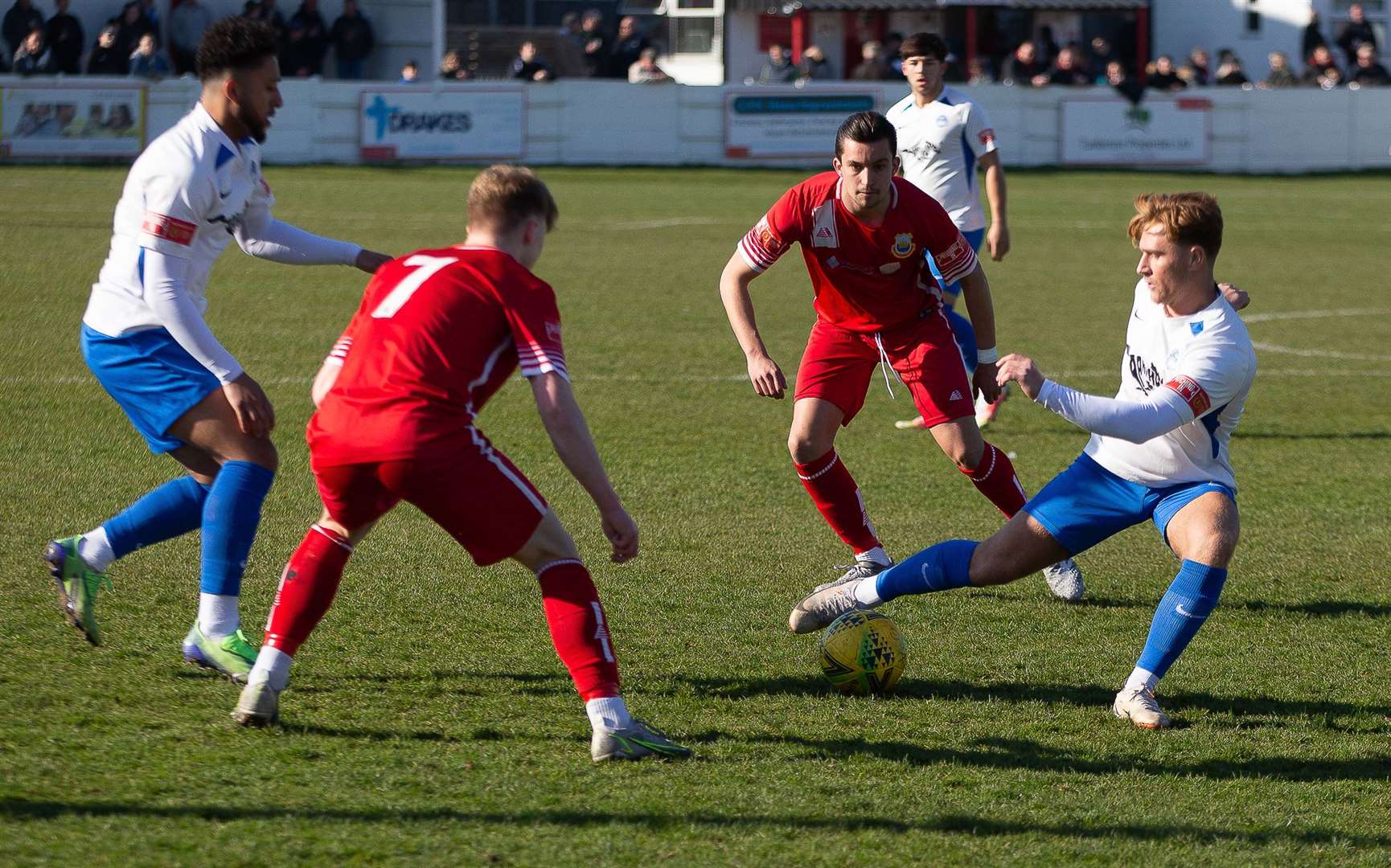 Action from Hythe's 2-0 victory at the Belmont Picture: Les Biggs