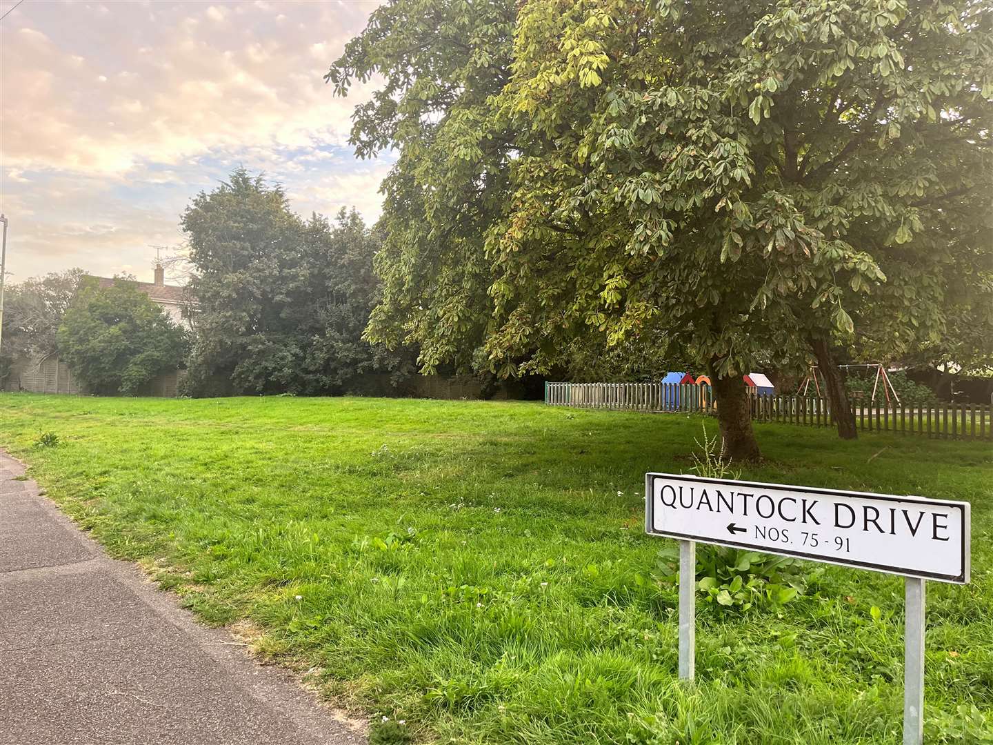 This smaller patch of land next to the play area on the other side of Quantock Drive has also been purchased by Bluesky Properties Estate Ltd