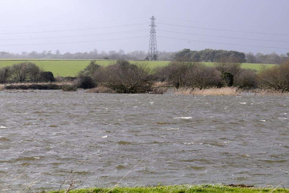 Flooded fields resembled a river at Hacklinge earlier this month. Picture: Ruth Cuerden