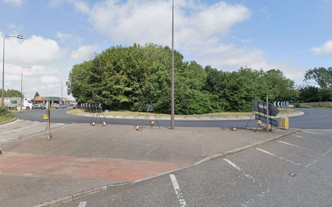 The car has overturned at Whitfield roundabout. Pic: Google