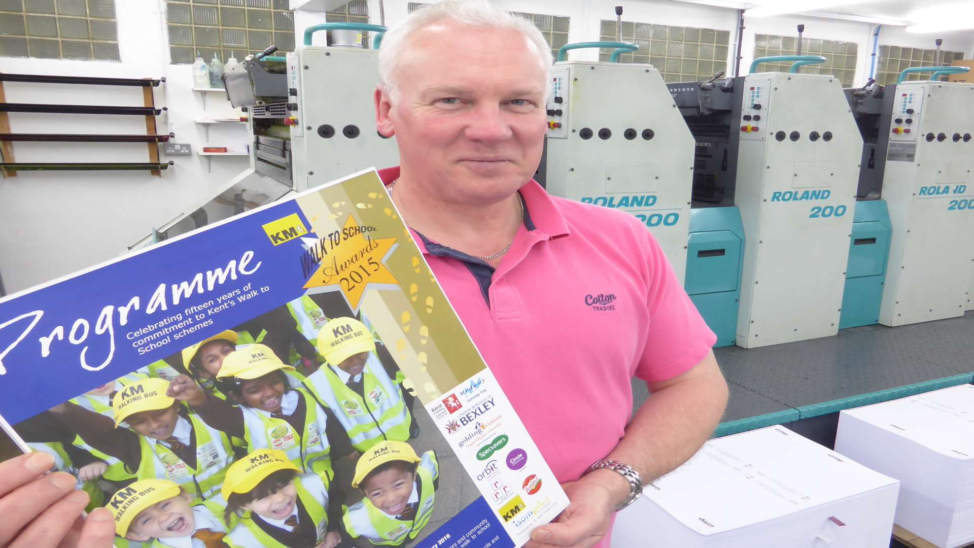 Mark Isom of D. Isom Printers Ltd Herne Bay which has made a £100k investment in new machinery with its first job being the KM Walk to School Awards brochure.