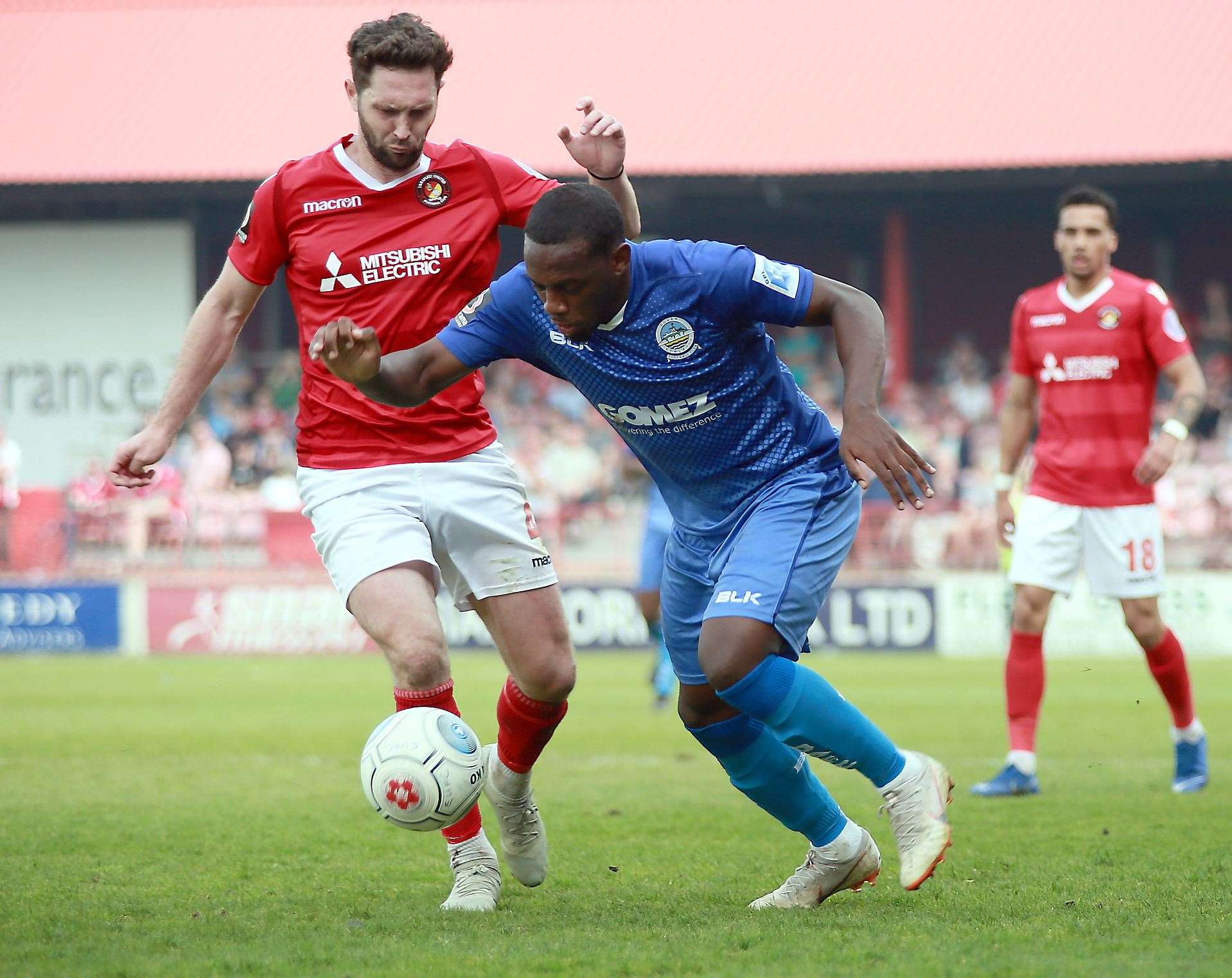 Dover winger Anthony Jeffrey runs at the Ebbsfleet defence Picture: Phil Lee