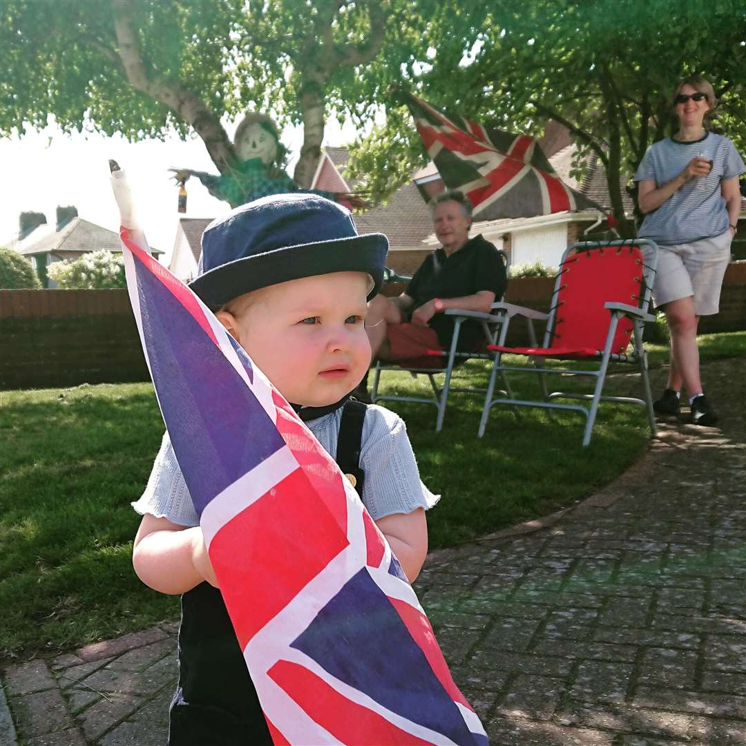 Eighteen-month-old Rose Hayes celebrates the 75th anniversary of VE Day