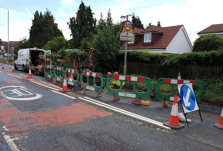 Engineers are working to fix a hole on the A2. Picture: Southern Water