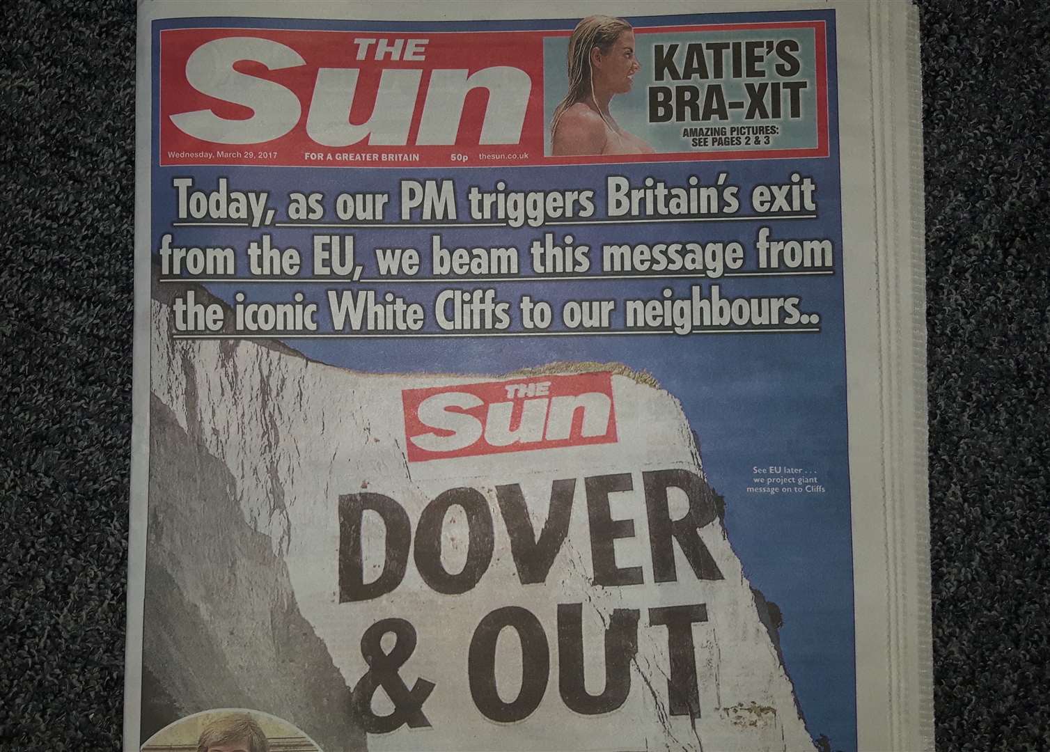 A photograph The Sun newspaper's front page