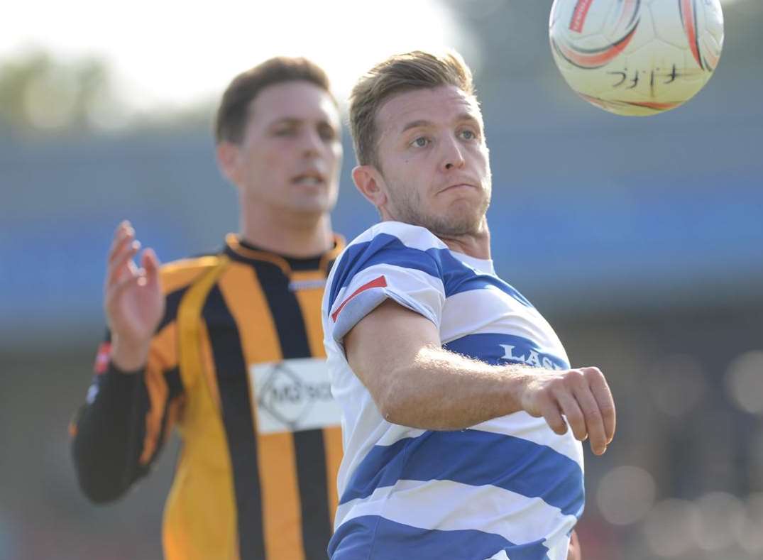 Action from the 0-0 draw between Folkestone and Margate in the FA Cup Picture: Gary Browne