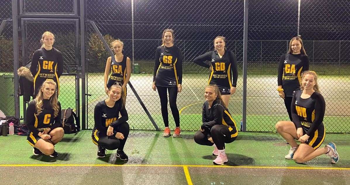FV Panthers netball team, from the Medway Netball League, champion social distancing for their latest squad photo. Picture: Sally Conquest