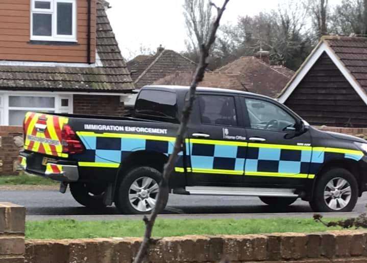 Police and border force seen in Lydd on Monday afternoon. Credit: Kimberly Addy