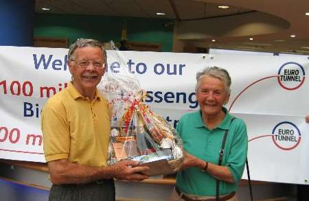 Peter and Monique Thynme are presented with a luxury food hamper
