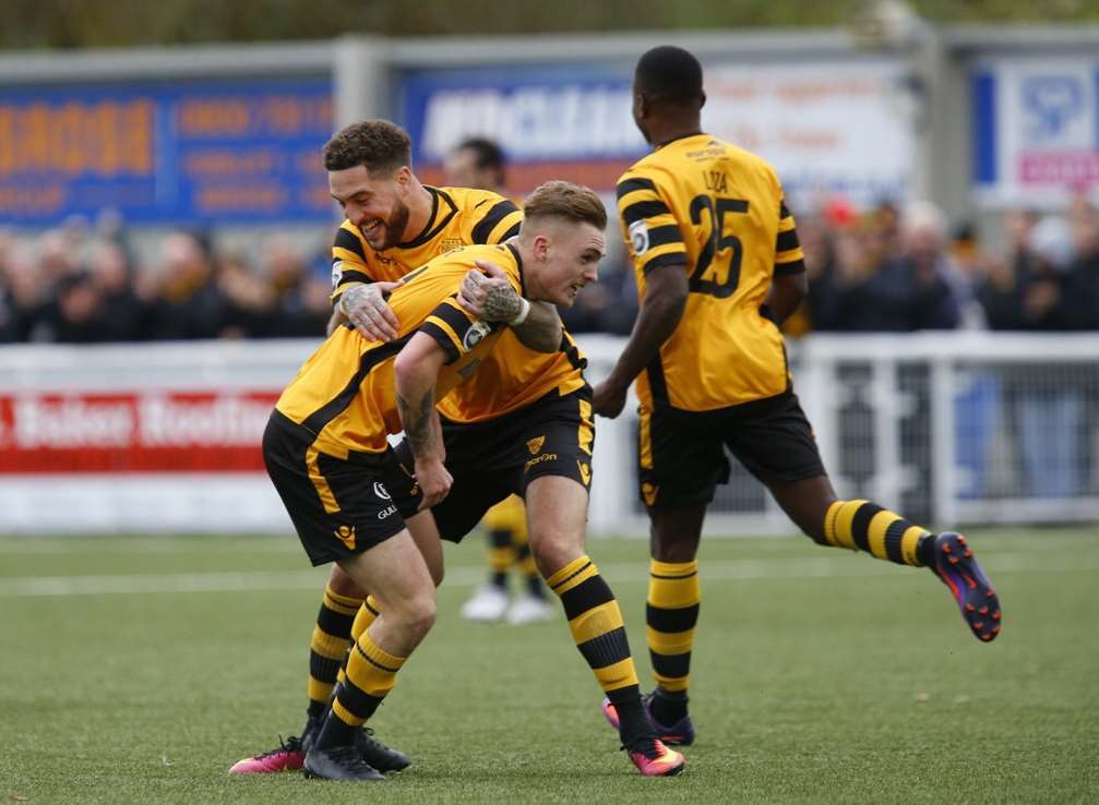 Bobby-Joe Taylor has just given Maidstone the lead Picture: Andy Jones