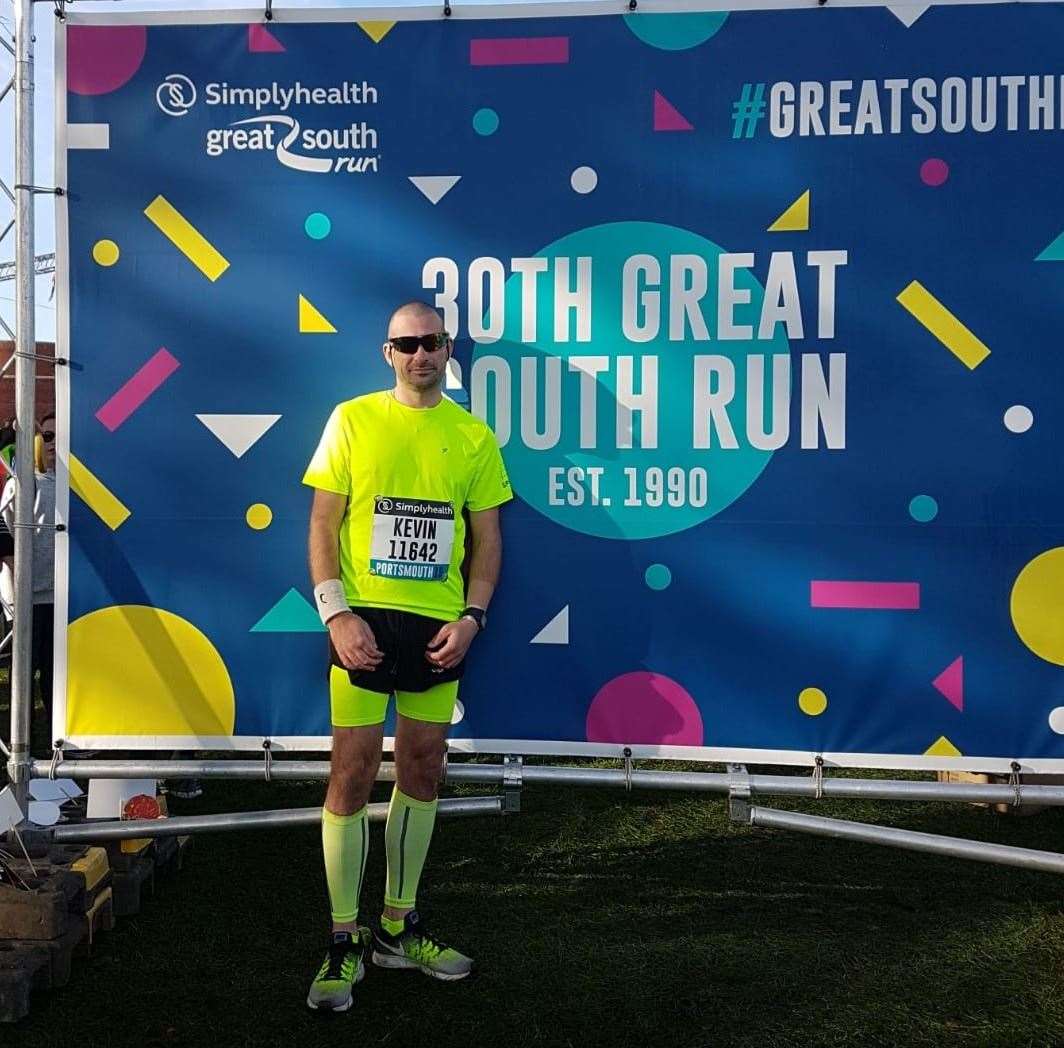 Kevin Bevis ran Great South run for charity while pretending to have cancer. Picture: Karen Gregory