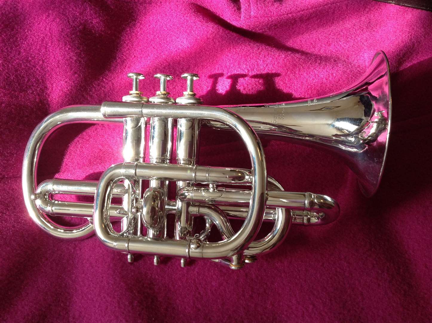The silver cornet donated in memory of Peggy and Geoffrey Frost