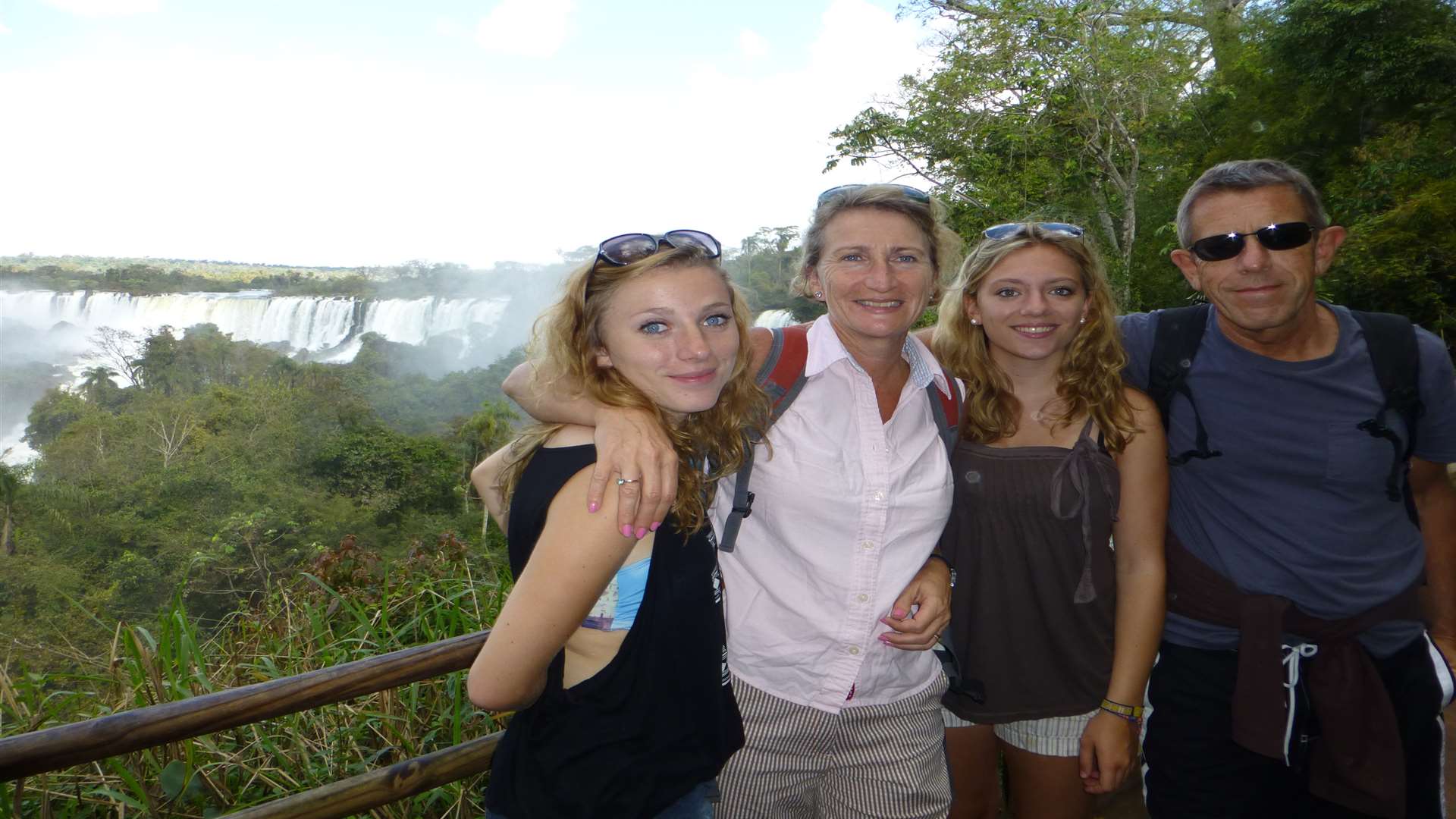 Gillian Metcalf, with daughters Natasha, Alice and husband Charlie by the Iguazu falls on their holiday in Brazil