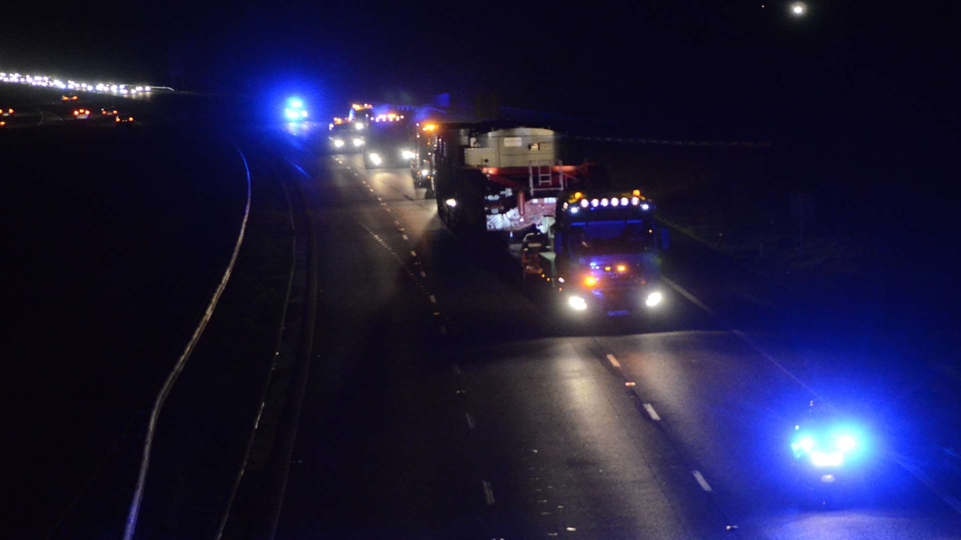 An electricity transformer being moved along the M20 in 2013