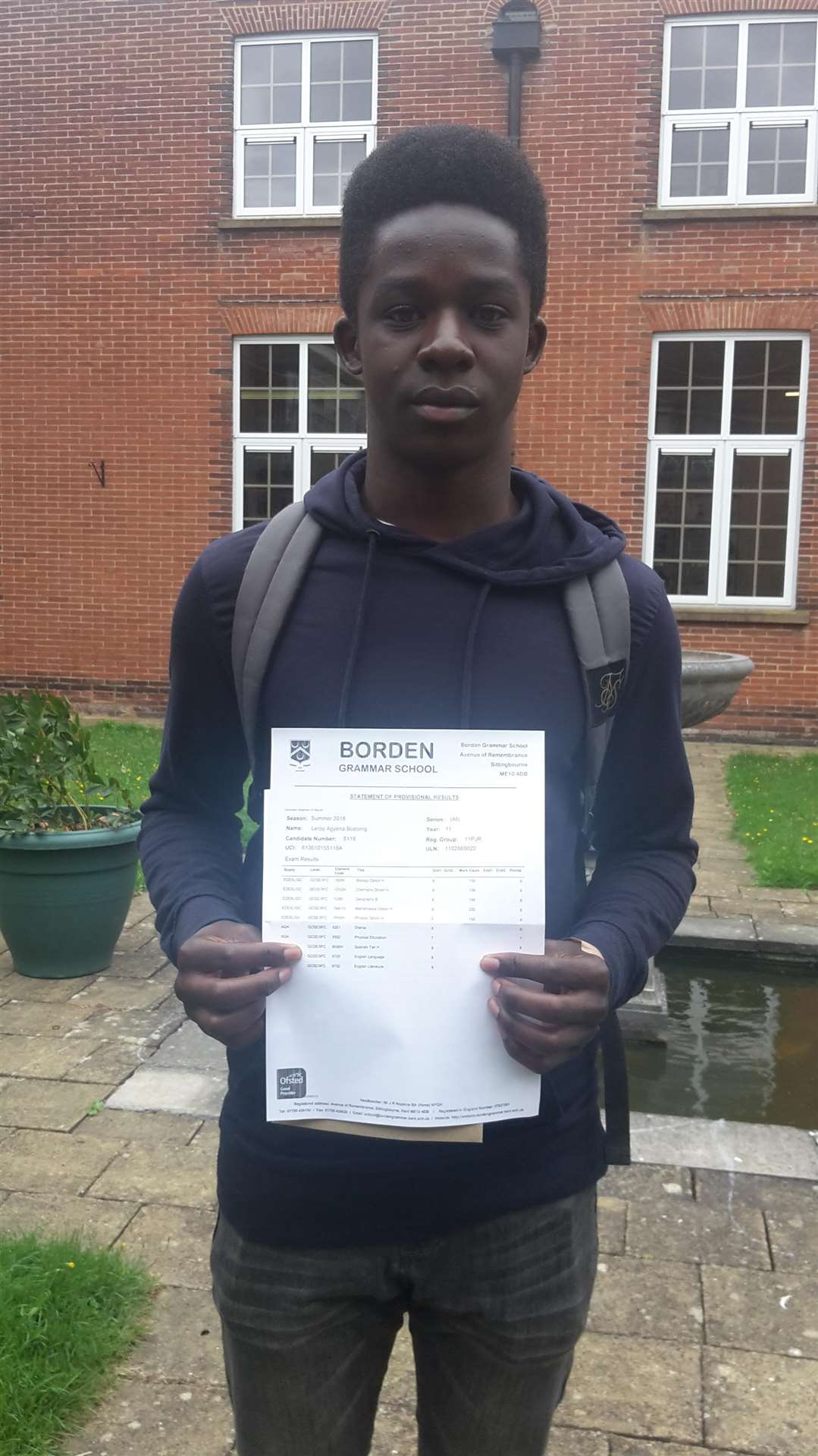 Leroy Boateng with his GCSE results at Borden (3753245)