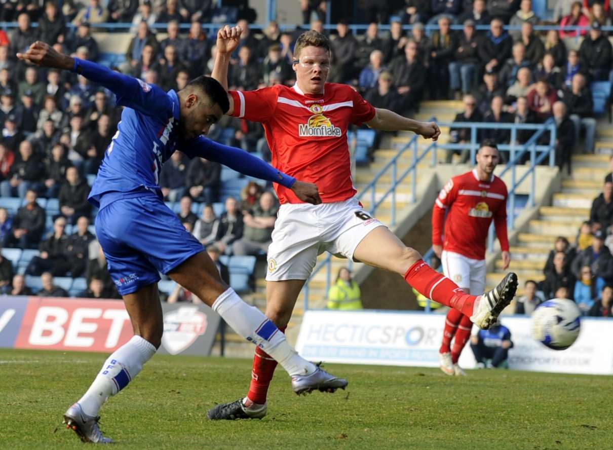 Ben Nugent in action for Crewe against Gills at Priestfield in 2016. Picture: Barry Goodwin