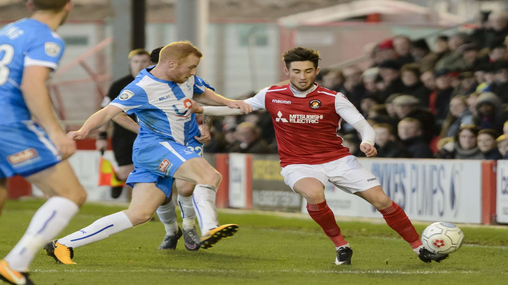 Sean Shields gets down the Ebbsfleet left against Hartlepool Picture: Andy Payton