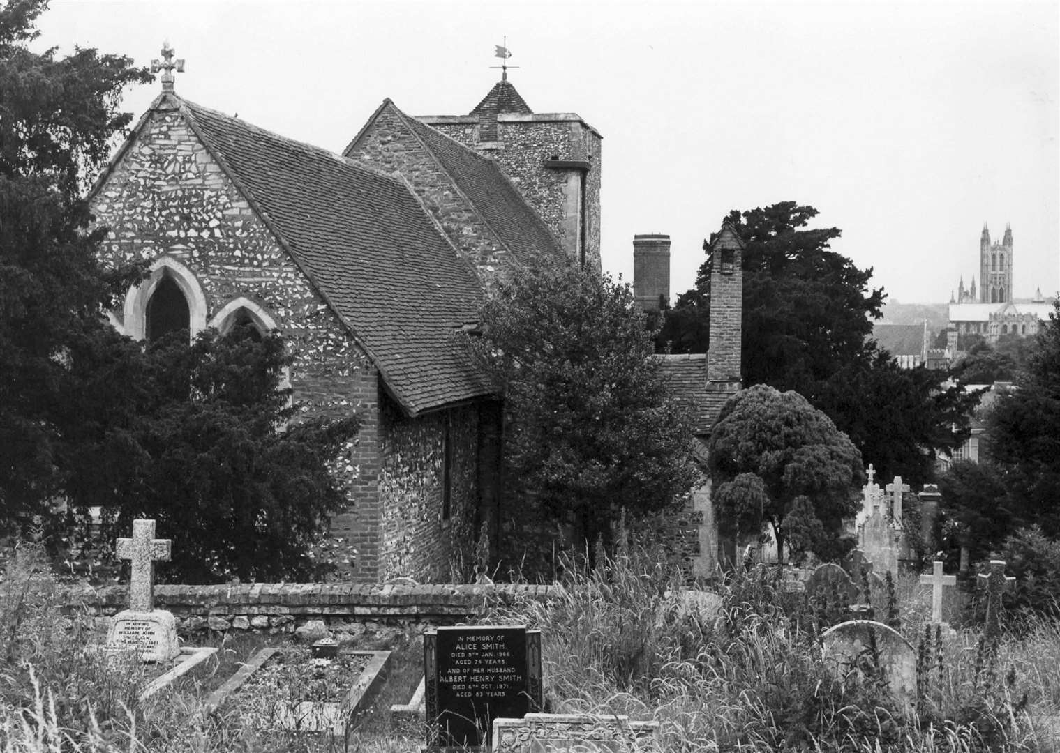 The Cathedral seen unimpeded from St Martin's churchyard in 1978