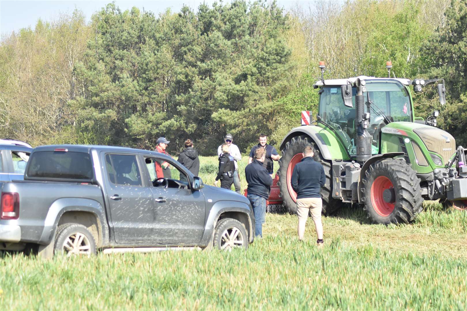 Bird-lovers confront police and land-owners in a field at Borden with nesting skylarks. Picture: Vivien Smith