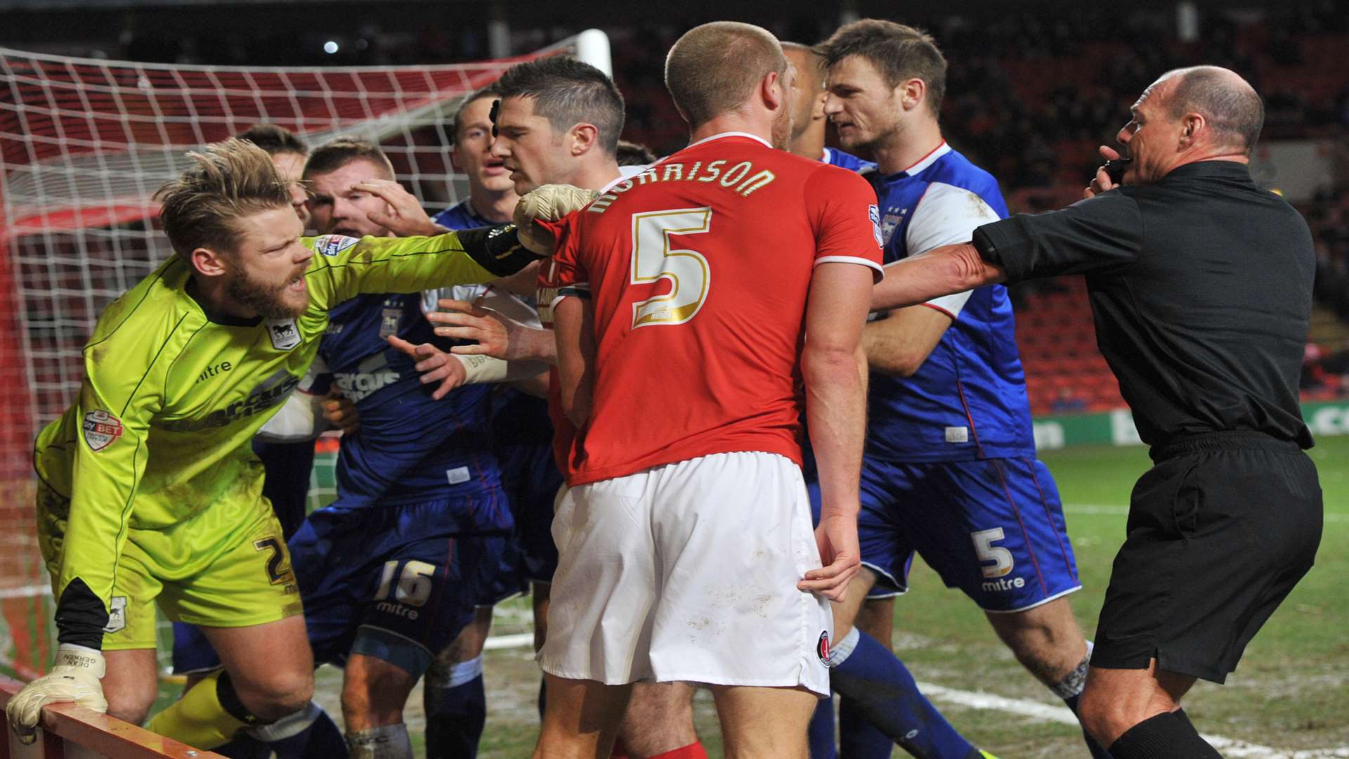 Tempers flare late on at The Valley Picture: Keith Gillard