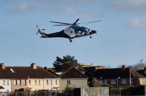 The air ambulance landed in Kings Farm sports field, near Kings Farm Primary School, in Gravesend. Picture: Wayne Lock