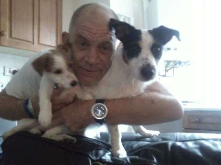 John Chadwick with two of his dogs, Theo and Tinkerbell