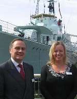 Martyn Jones with Helen Bostock at the relaunch in Chatham Historic Dockyard