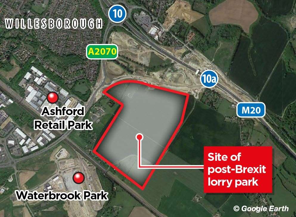 Where the post-Brexit lorry park will go in Sevington