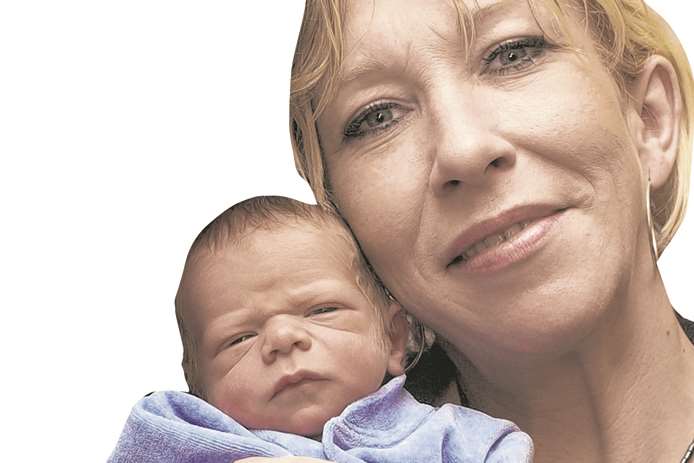Sally Jones with baby Joe at Medway Maritime Hospital in 2004