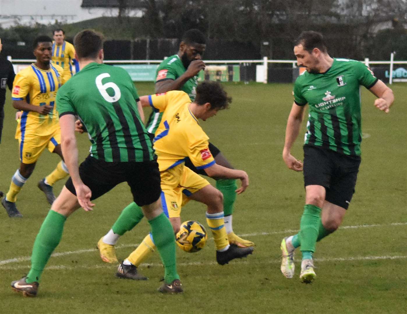 Brickies’ Ayman El-Moghaebel takes on the Cray Valley defence Picture: Alan Coomes