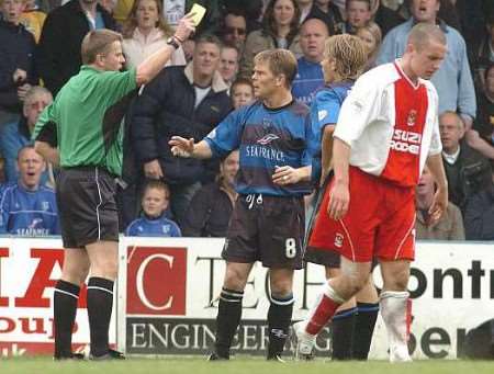 SENT OFF: Andy Hessenthaler receives his marching orders from the referee. Picture: GRANT FALVEY