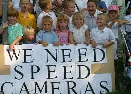 SAFETY FIRST: children join in the protest on the A258