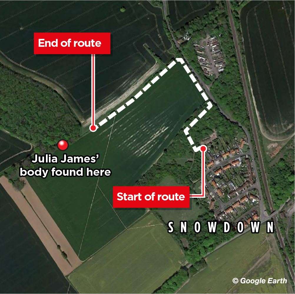 A map showing the route walked in the reconstruction - the route Julia is thought to have taken shortly before her death