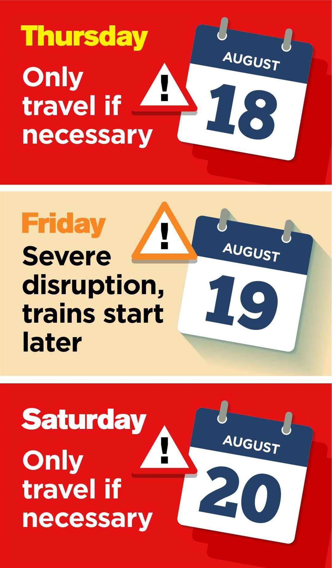 Rail strikes will take place on Thursday, August 18, and Saturday, August 20