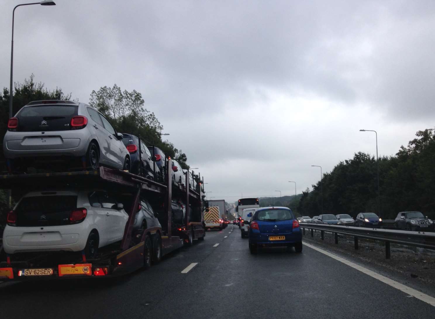 Tailbacks are building after a crash on the A2