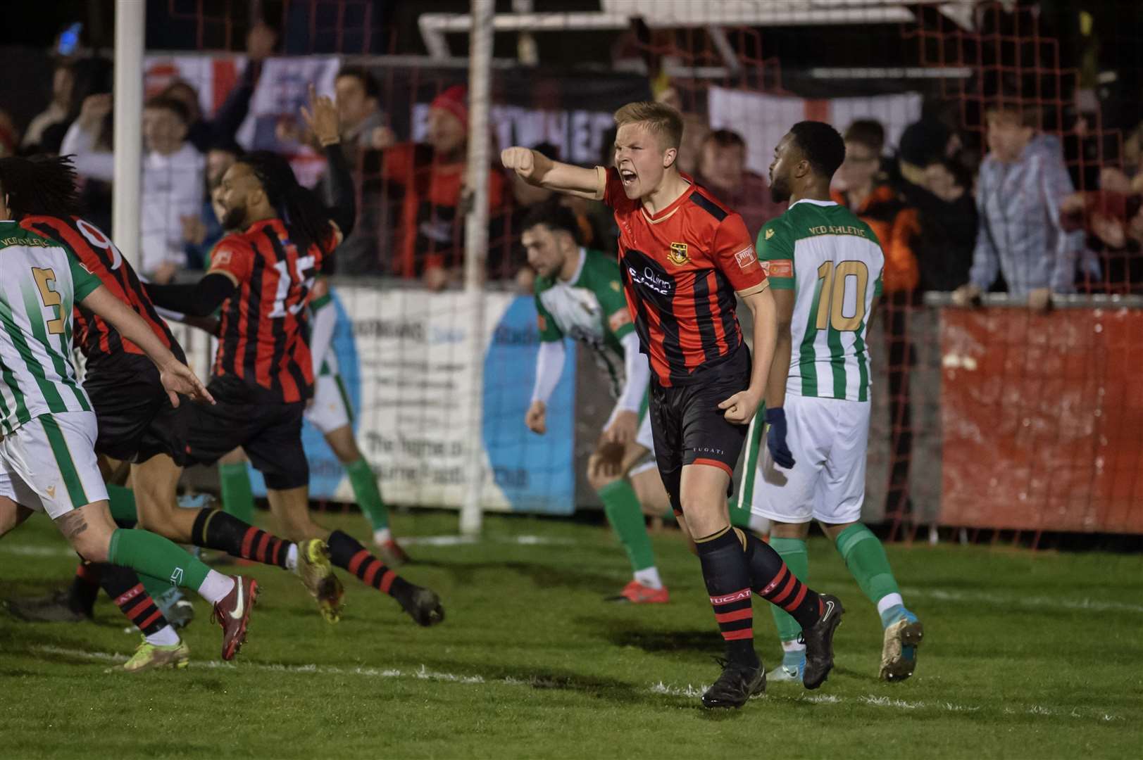 Dwade James (No.15) scores Sittingbourne's late clincher on Tuesday. Picture: Ian Scammell